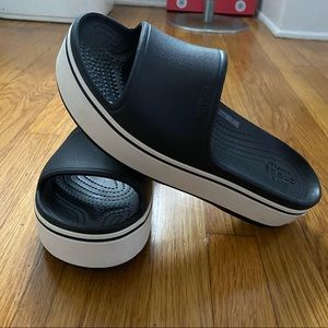 crocs crocband platform slides black size 10